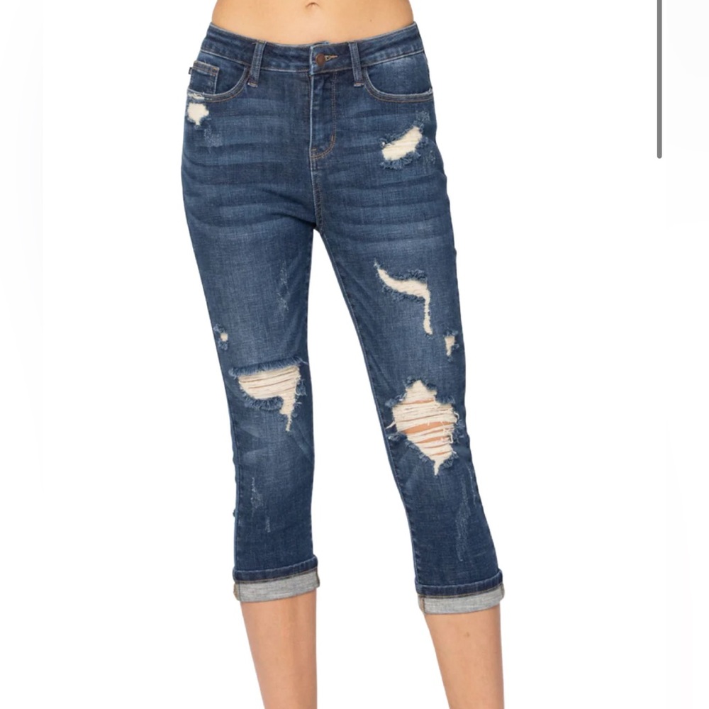 NWT - Judy Blue High-Rise Cuffed Distressed Capri - Womens Size 24W
